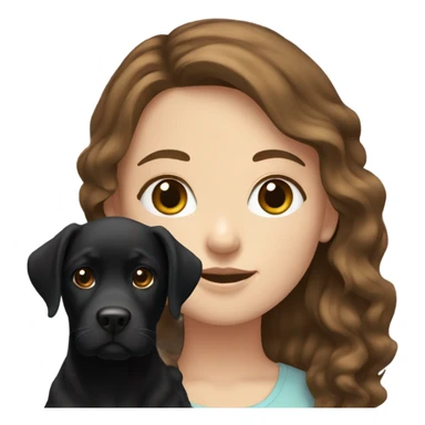 White girl with wavy brown hair holding a black Labrador sticker