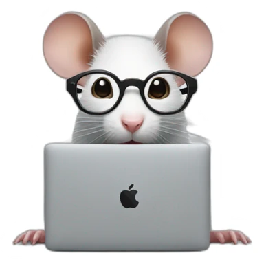 A rat with glasses and a macbook sticker