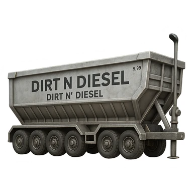 Make the dump end trailer longer and silver, keep the words 'Dirt n Diesel' visible, preserve the emoji style look, no background. sticker