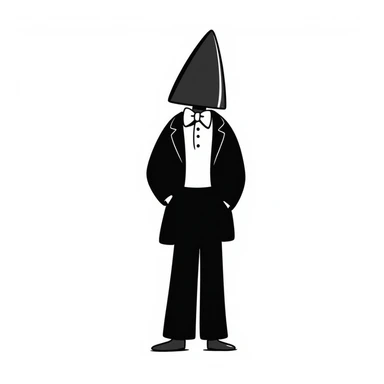Coneheads man with a cone-shaped head, wearing a bow tie, hand-drawn doodle style sticker