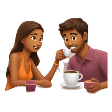 Indian animates young man with his gf sipping a coffee in a vibrant cafe sticker