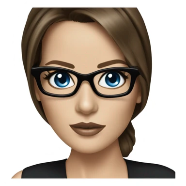 Hyper Realistic photo Kate Beckinsale blue eyes wearing glasses in a business meeting black dress sticker