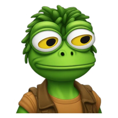 Pepe la rana con pestañas y pelo negro sticker