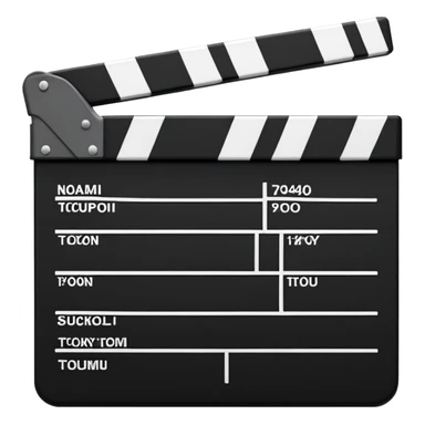 Classic movie clapperboard with traditional black and white striped top part and black base, iOS emoji style sticker