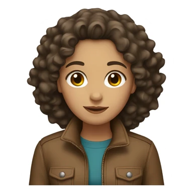 Brunette girl with curly hair and a brown jacket on sticker