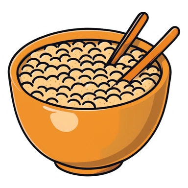 A small wooden bowl filled with tiny sesame seeds sticker