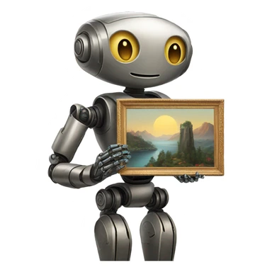 robot holding beautiful painting sticker