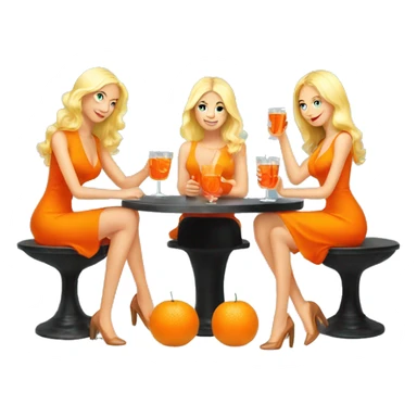 Three beautiful blond girls drinking aperol sitting on oranges sticker