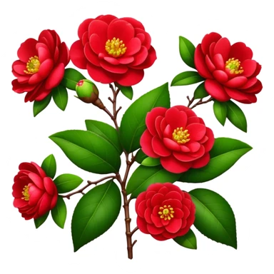 bouquet Red Camellia, luxuriant, stem, leaf, bud sticker