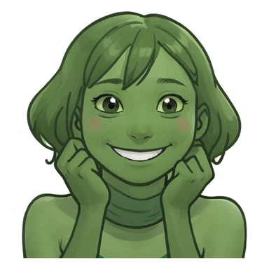 A girl with her hands around her neck and her face is smiling  sticker