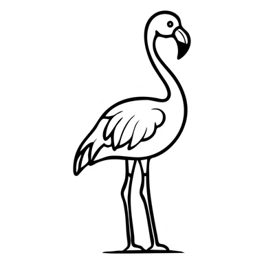 A flamingo in profile with its distinctive curved neck, slender legs, and characteristic beak. The bird is standing elegantly with one leg raised. sticker