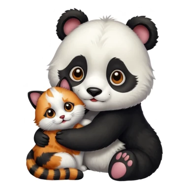 Panda hugging a calico cat sticker