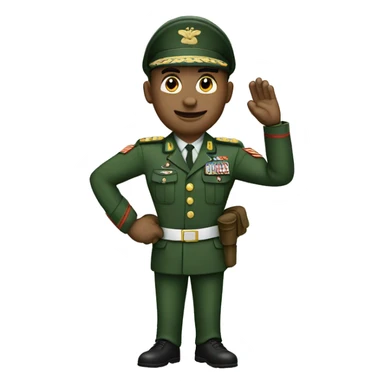 Military commander in green uniform that salutes with right hand and typing on a keyword with left hand sticker