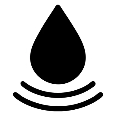 solid icon of a water droplet on glossy black mirror paint, light blue or silver, minimal repellent effect with lines, elegant and minimal sticker