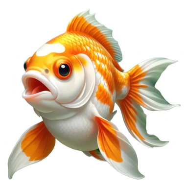 Cinematic Cute Yawning Orange and White Goldfish Portrait Emoji, Head tilted slightly with a dramatic, wide-open yawn, showcasing a smooth body with a balanced blend of orange and white, graceful fins slightly drooping, round golden eyes barely open in drowsy contentment, Simplified yet irresistibly adorable features, highly detailed, glowing with a soft, cozy glow, high shine, relaxed yet expressive, stylized with a touch of whimsy, bright and endearing, soft glowing outline, capturing the essence of a sleepy yet affectionate goldfish, so drowsy it feels like it could float out of the screen and curl up for a nap! sticker