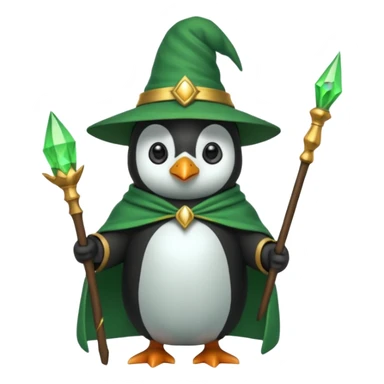 A penguin wizard with a green cape sticker