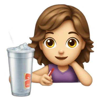 brown haired girl doing math and drinking soda sticker
