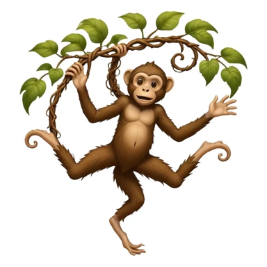 A fantasy creature with bare human feet, twisted vine-like root legs extending upward, and a cheeky monkey face at the top sticker