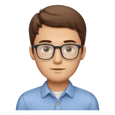 a young man around 30 years old, with brown hair, longer rectangular face, light yellow skin color, small eyes with rectangular glasses, without beard sticker