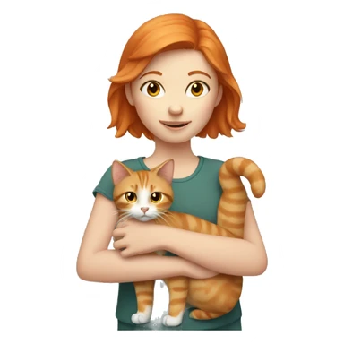 Ginger girl holding gray cat sticker