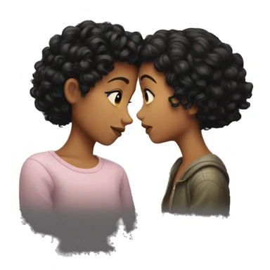 Girl with short curly black hair kissing girl with long curly black hair sticker