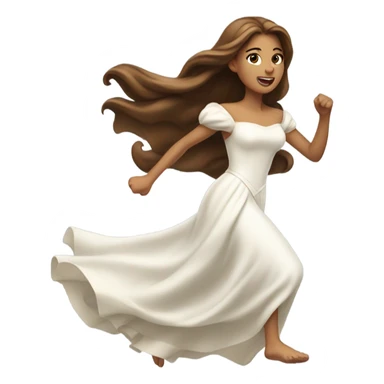 A princess with long brown hair in a white dress running  sticker