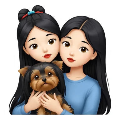 A beautiful Asian girl with long black kissing her yorkshire terrier sticker