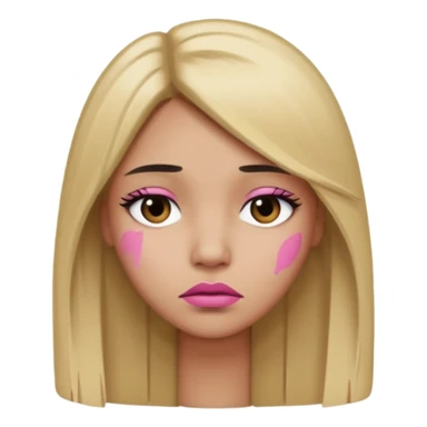 Mujer color de piel moreno claro, con cabello rubio largo, lacio y suelto, ojos negros, labios color rosita, triste  sticker