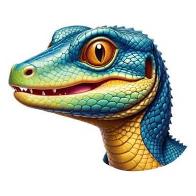 Cinematic Realistic Comical Monitor Lizard Portrait Emoji, Head tilted dramatically with an exaggeratedly amused expression, featuring a striking, glossy scaled hide with bold, angular textures and wide, expressive eyes full of playful disbelief, rendered with lifelike precision and natural vibrant hues, high shine, dramatic yet playful, styled with an air of cheeky wilderness mischief, soft glowing outline, capturing the essence of a spirited and over‐the‐top monitor lizard that looks ready to scurry its way into viral fame! sticker