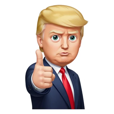 Donald Trump pointing his finger up, full-length, don't make big eyes, hyper-realistic sticker