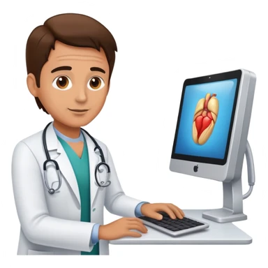 doctor at a computer communicating with a patient sticker