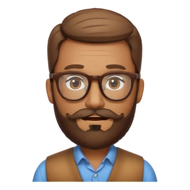 create a emoji man with beard, and glasses wooded color, sunkissed skin color sticker