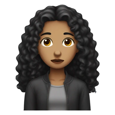 Sad girl long dark hair curly sticker