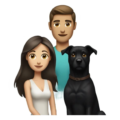 A brunette woman with an brunette man and black dog sticker