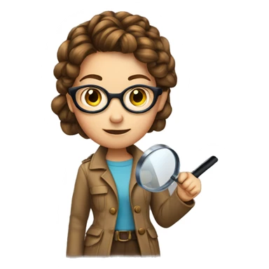 girl detective with brown braided hair, glasses and a magnifying glass sticker