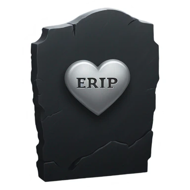 a black tombstone with the inscriptions in silver RIP and a silver heart in the center sticker