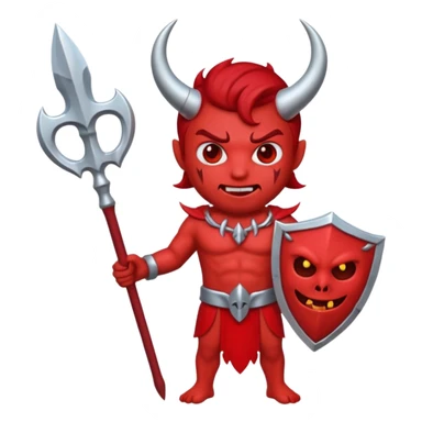 satan emoji holding a trident. make him red and scary sticker
