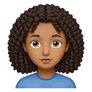 This is a cartoon-style avatar of a person with dark light curly hair, brown skin, and a calm expression sticker