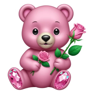 pink diamond bear holding a pink rose sticker