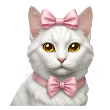 Realistic white cat with yellow eyes wearing pink rococo bow sticker
