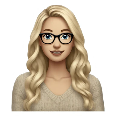 Blonde balayage long hair women blue eyes  beige sweater wearing black glasses  sticker