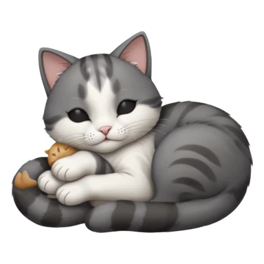 dark grey and white small cat with its eyes closed lying down leaning on its elbow with its paw curled under its head holding it up sticker