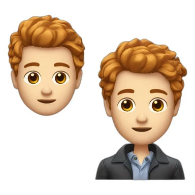 Homme cheveux roux yeux bleus + homme cheveux poivre et sel, yeux marrons + chihuahua poils longs couleur sable sticker