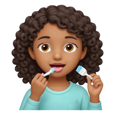 little brown girl brushing her teeth, pastel portrait, bright nourishing morning atmosphere, soft focus, isometric 3d plush sticker