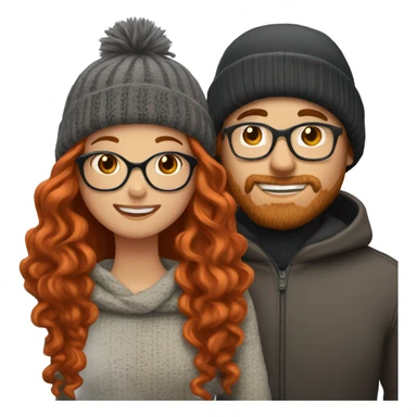 Red haired white couple kissing. Woman long hair with beanie. Man curly hair with glasses. sticker