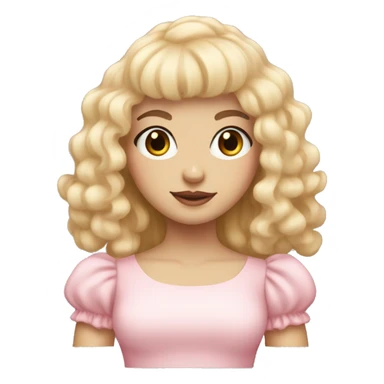 pale girl with bangs and long blonde curly hair and a pastel pink puff sleeve dress sticker