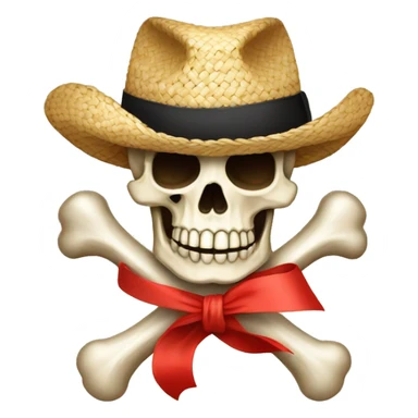 a bone-cross behind a jolly roger with a straw-hat and the ribbon of the straw hat is red sticker