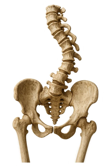 OSSA DI UN BACINO UMANO STORTO CON SPINA DORSALE STORTA, IPERREALISTICO 4K sticker