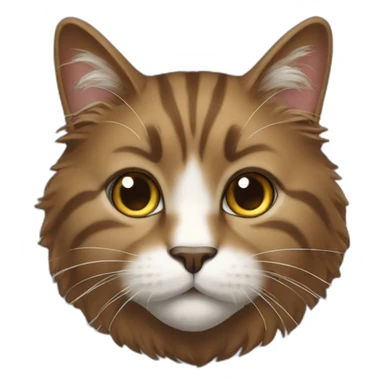 brown, fluffy cat with a white muzzle sticker