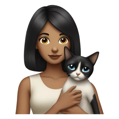 girl with black volume hair, holding siamese cat sticker
